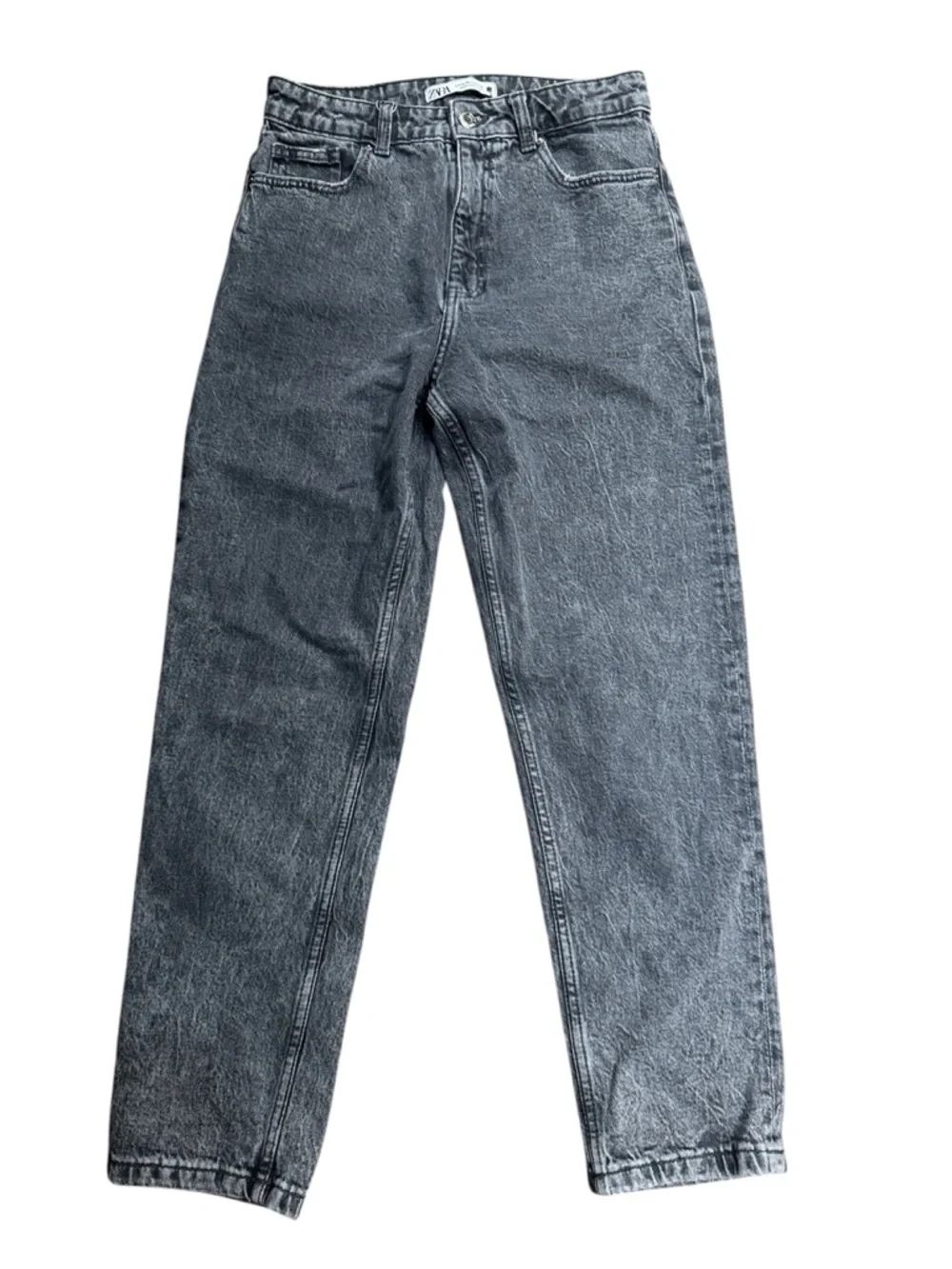 ZARA High Waisted Gray Washed Jeans Straight Leg Vintage Style Size 6 - Picture 2 of 4